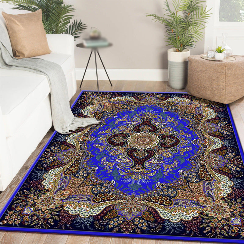 Moroccan Polyester Carpet Medallion Printed Rug Anti-Slip Backing Washable Carpet for Home Decor