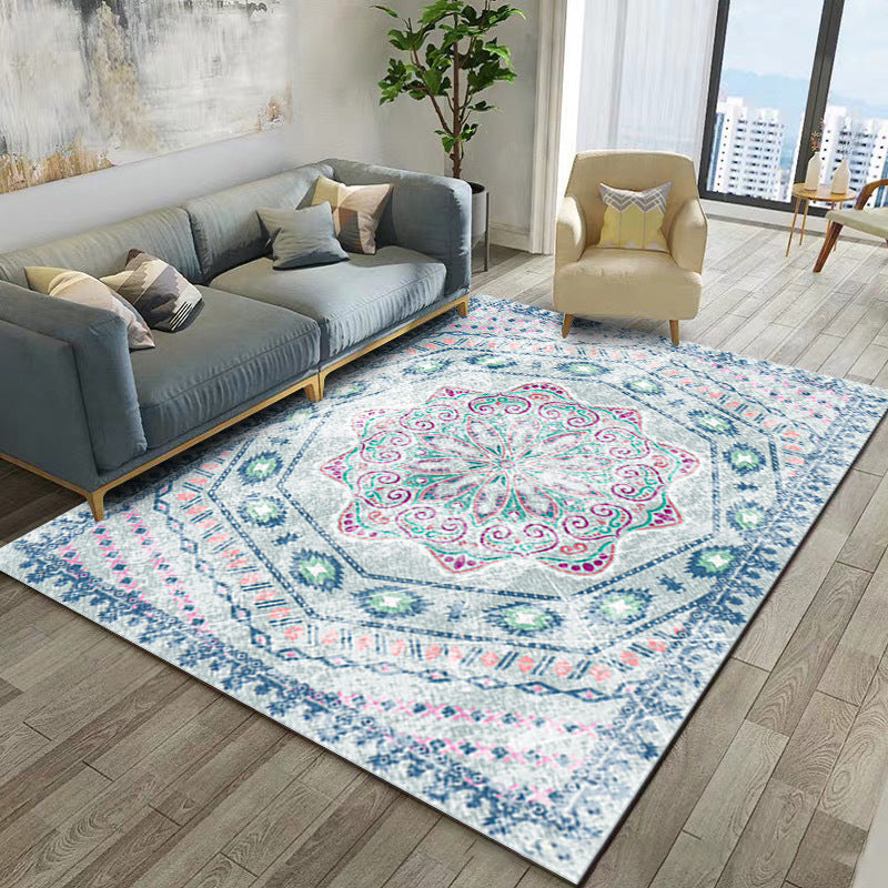 Boho Polyester Teppich Multikolor Tribal Totem Print Teppich Fleckenfesterer Teppich für Wohnkultur