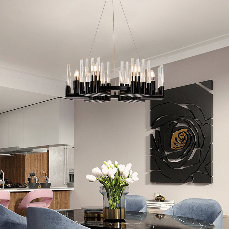 Lampada del lampadario in ferro circolare Contemporaneo 6/8 Luci Black Aitura del soffitto con tubo di cristallo