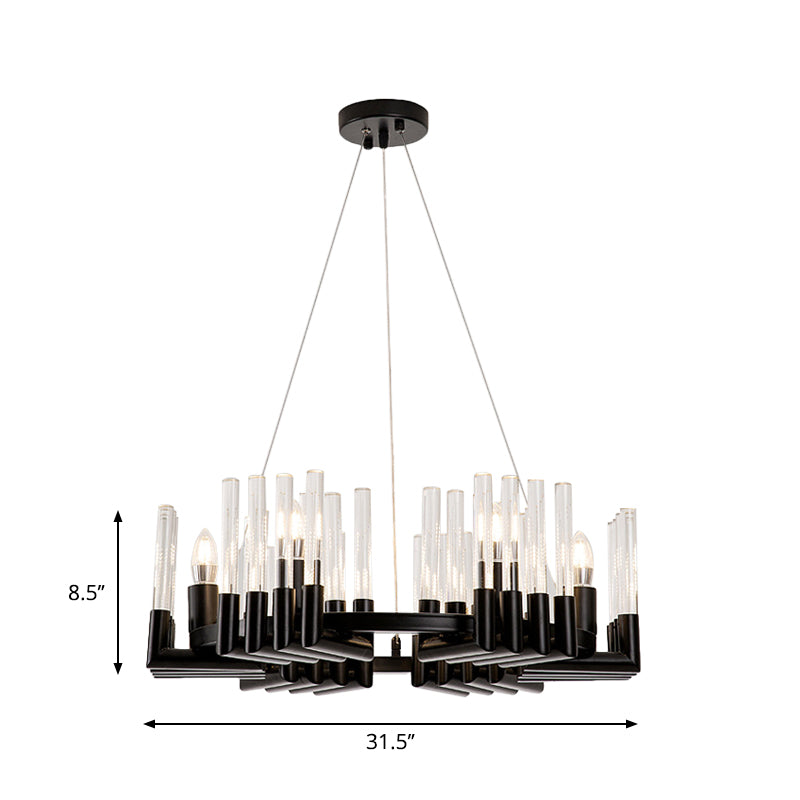 Lampada del lampadario in ferro circolare Contemporaneo 6/8 Luci Black Aitura del soffitto con tubo di cristallo