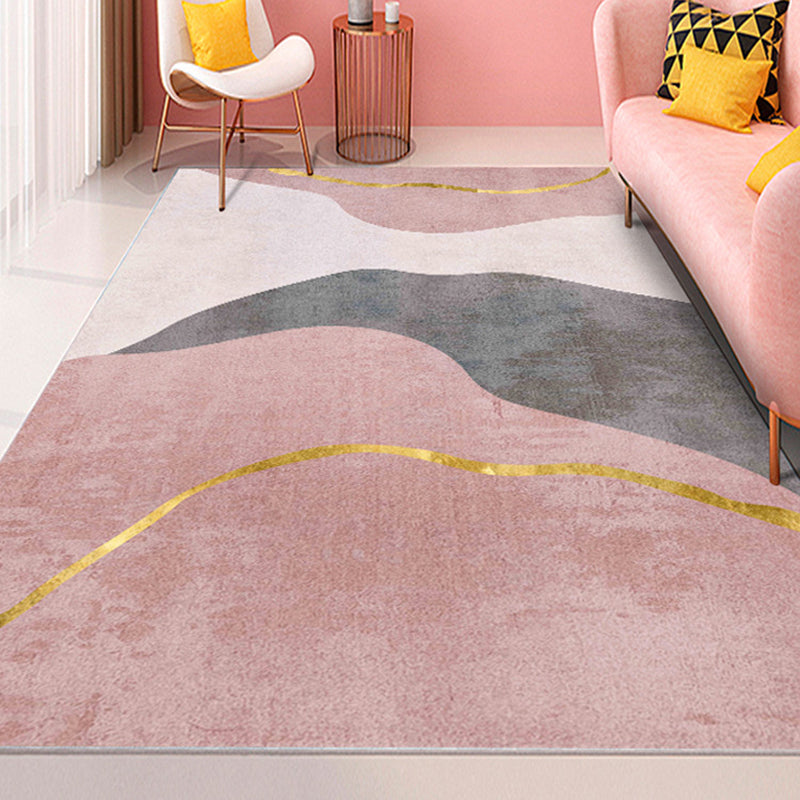 Pink Modern Rug Polyester Color Block Area Rug Non-Slip Backing Rug for Living Room