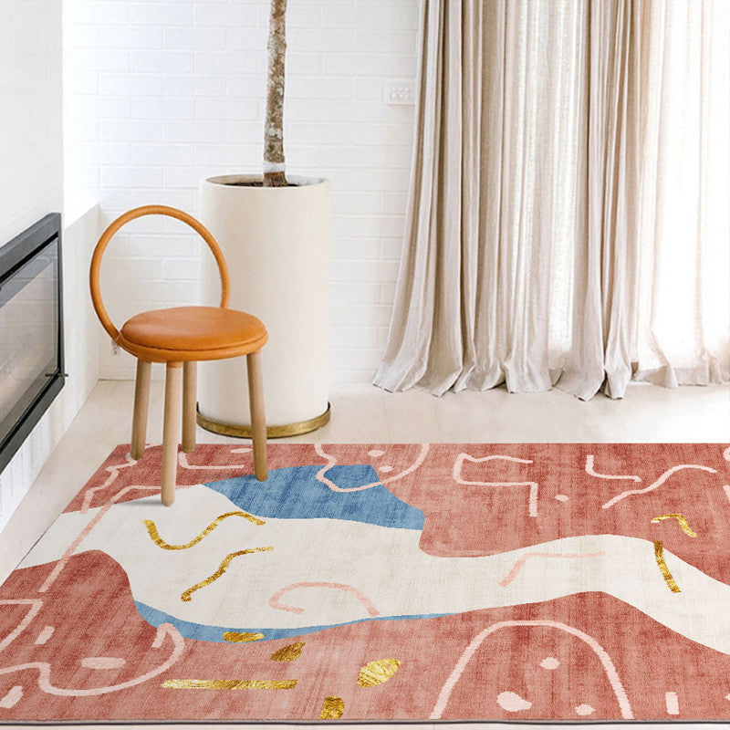 Pink Modern Rug Polyester Color Block Area Rug Non-Slip Backing Rug for Living Room