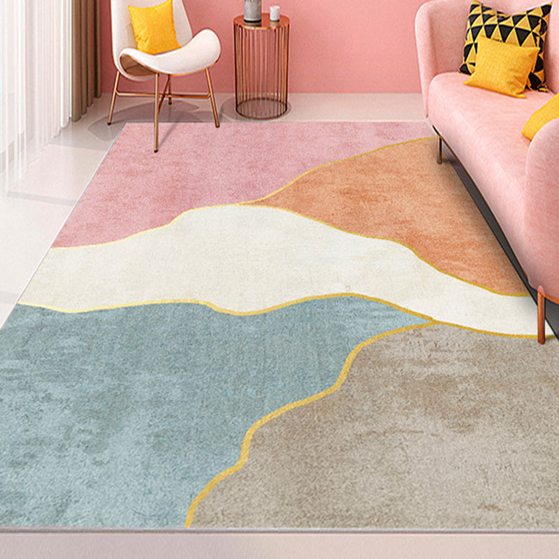 Pink Modern Rug Polyester Color Block Area Rug Non-Slip Backing Rug for Living Room