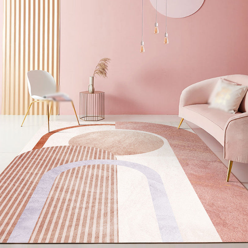 Pink Modern Rug Polyester Color Block Area Rug Non-Slip Backing Rug for Living Room