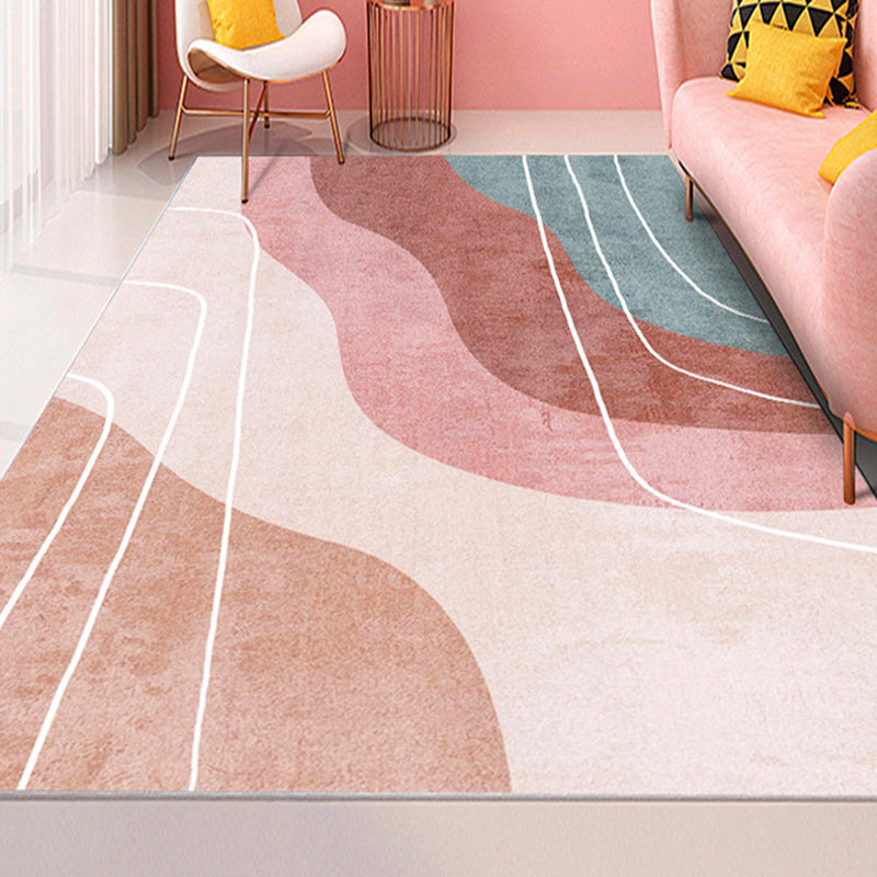 Pink Modern Rug Polyester Color Block Area Rug Non-Slip Backing Rug for Living Room