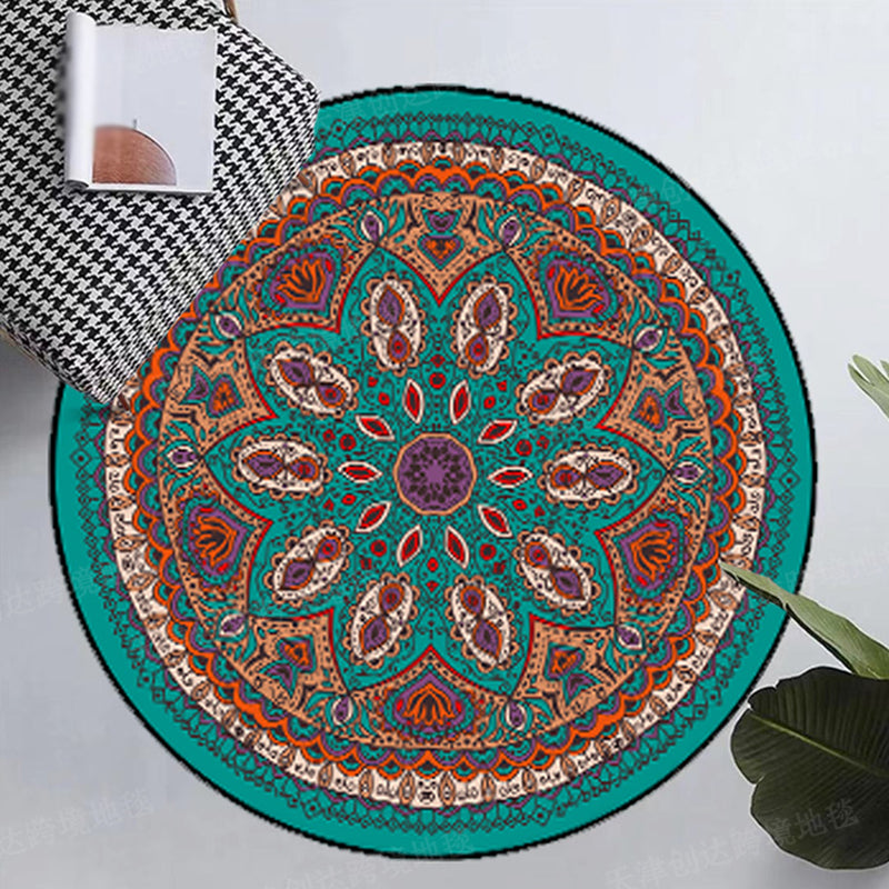 Mid-Century Round Rug Moroccan Medallion Printed Carpet Non-Slip Backing Carpet for Living Room