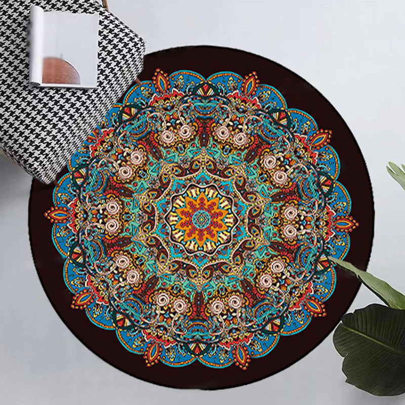 Mid-Century Round Rug Moroccan Medallion Printed Carpet Non-Slip Backing Carpet for Living Room