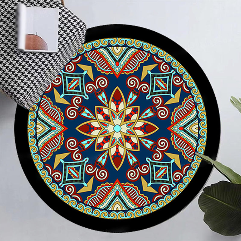 Victorian Round Washable Rug Moroccan Medallion Print Rug Polyester Non-Slip Carpet for Living Room