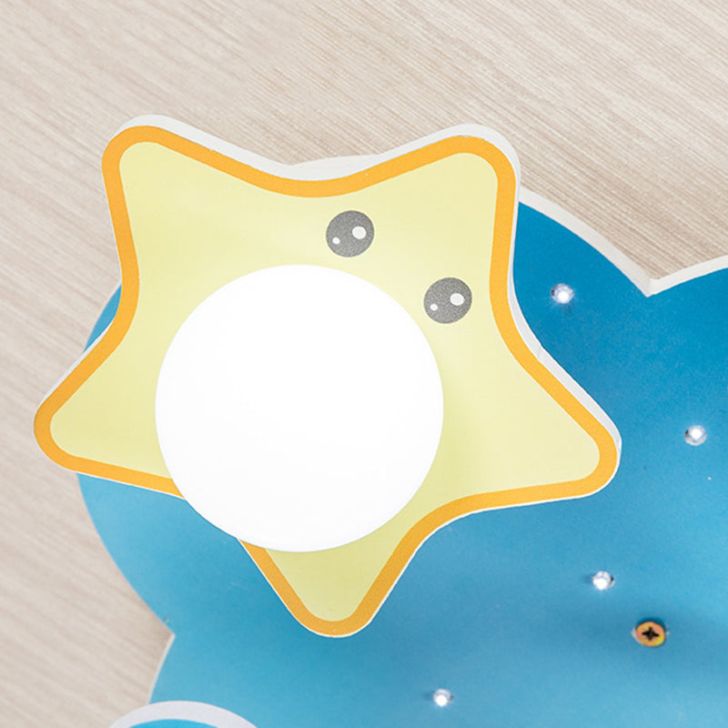 Plafonnier Blue Sky pour enfants, plafonnier en bois à 5 lumières de style créatif avec abat-jour en verre