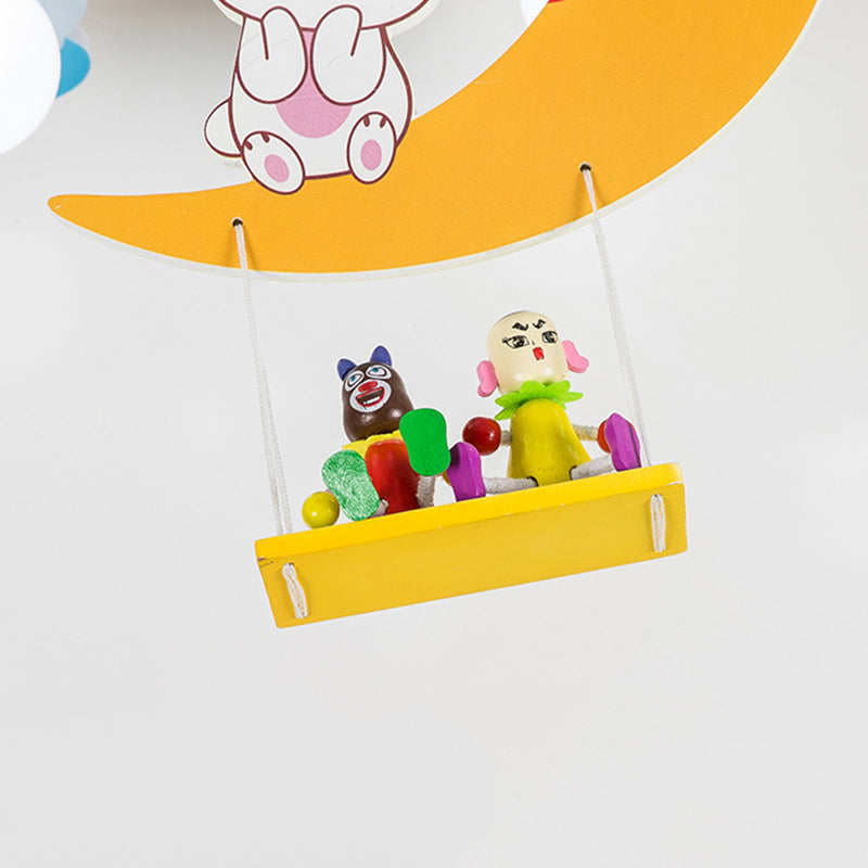 Plafonnier Blue Sky pour enfants, plafonnier en bois à 5 lumières de style créatif avec abat-jour en verre