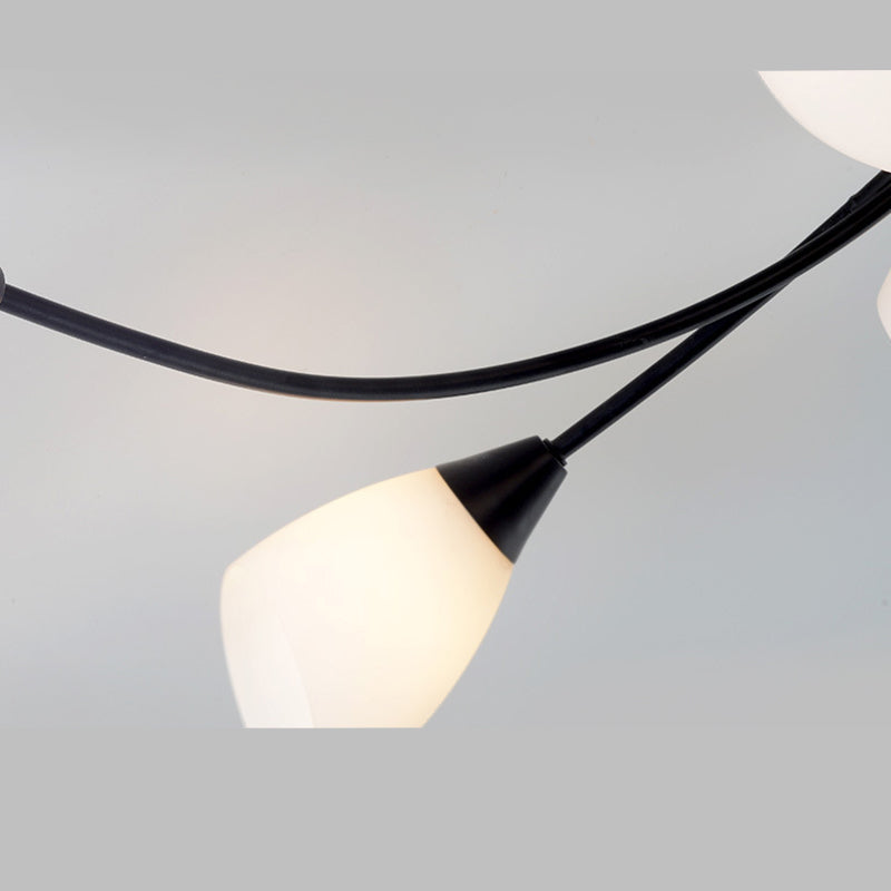 Black Radial Semi Flush Mount in Traditional Retro Style Wrought Iron Ceiling Light with Glass Shade