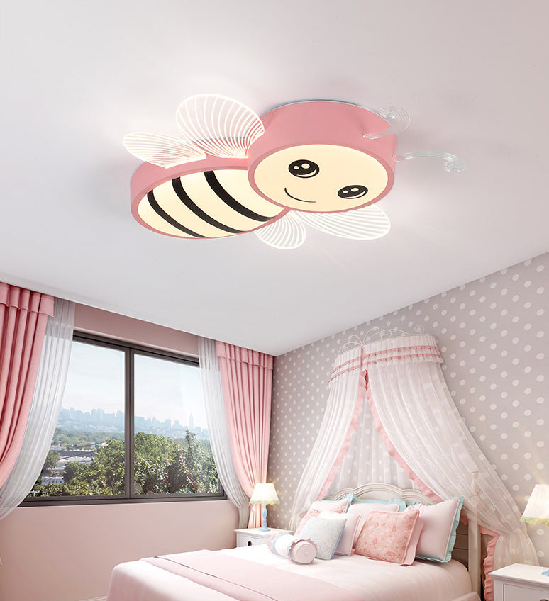 Kids Creative Bee Ceiling Light Wrought Iron Ceiling Fixture with Acrylic Shade