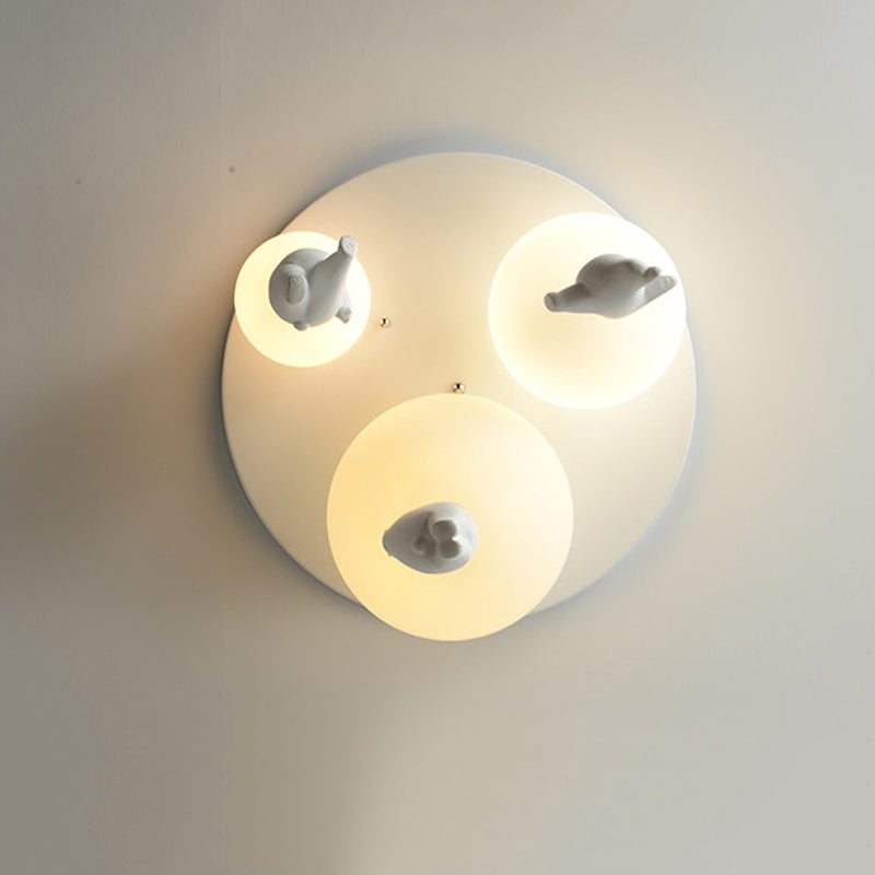 White Globe Ceiling Light in Kids Artistic Style Resin Bear Flush Mount with Glass Shade