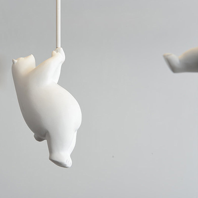 White Globe Ceiling Light in Kids Artistic Style Resin Bear Flush Mount with Glass Shade