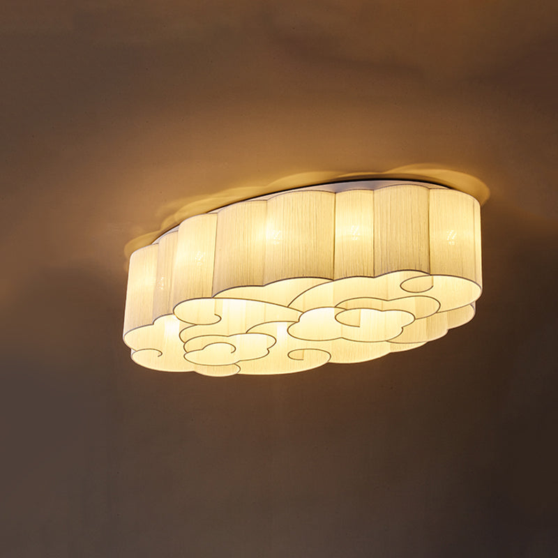 White Minimalism Flush Mount Oval Stoff Flush Ceiling Light für Esszimmer