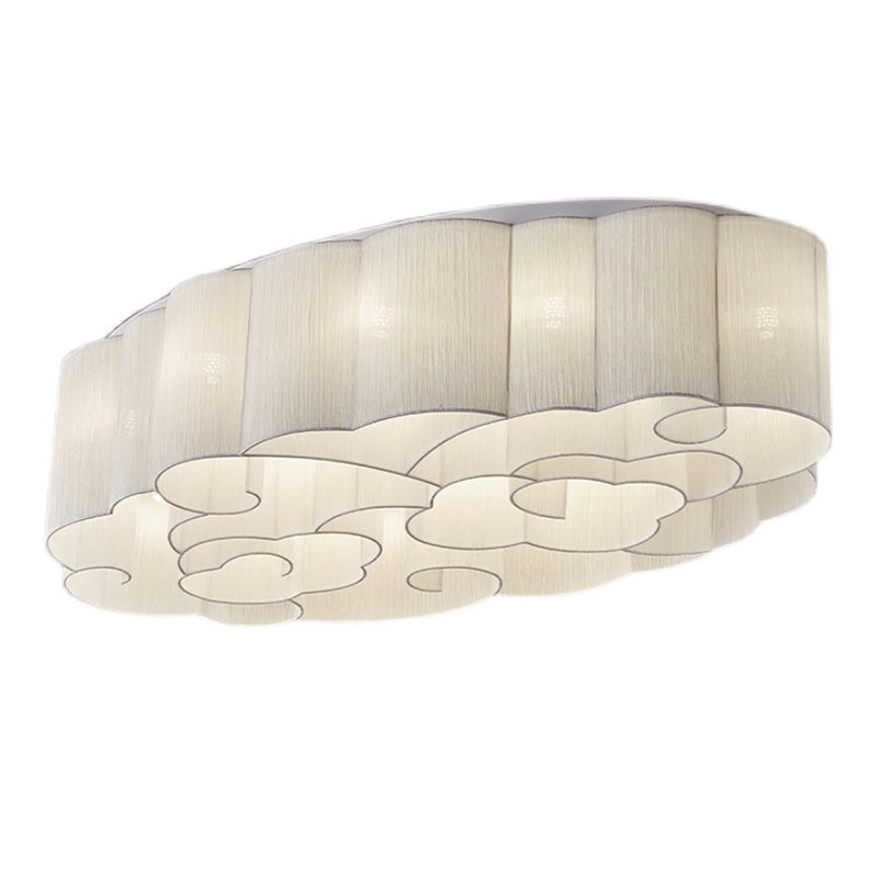 White Minimalism Flush Mount Oval Stoff Flush Ceiling Light für Esszimmer
