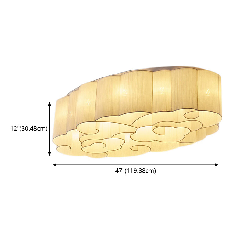 White Minimalism Flush Mount Oval Stoff Flush Ceiling Light für Esszimmer