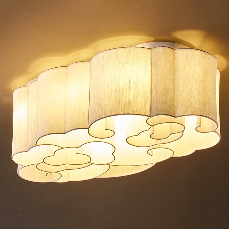 White Minimalism Flush Mount Oval Stoff Flush Ceiling Light für Esszimmer