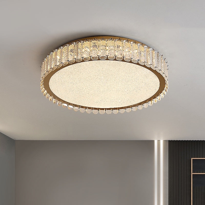 Gold Crystal Flush Mount Postmodern Circle Ceiling Light Fixture for Bedroom