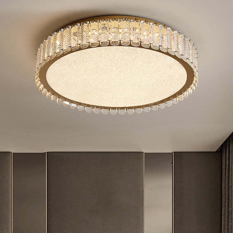 Gold Crystal Flush Mount Postmodern Circle Ceiling Light Fixture for Bedroom
