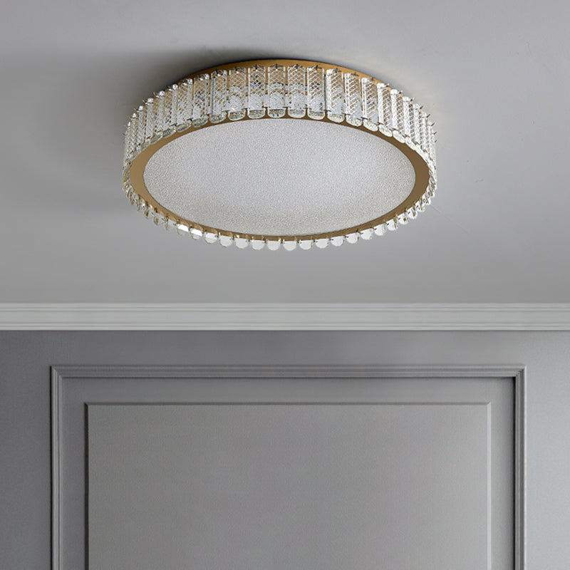 Gold Crystal Flush Mount Postmodern Circle Ceiling Light Fixture for Bedroom