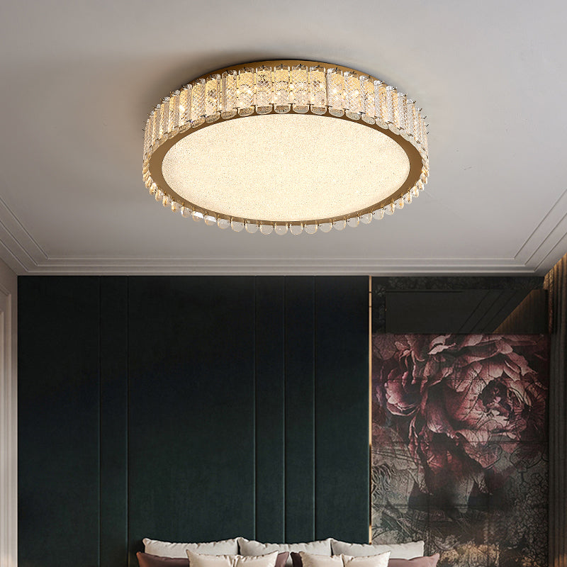 Gold Crystal Flush Mount Postmodern Circle Ceiling Light Fixture for Bedroom