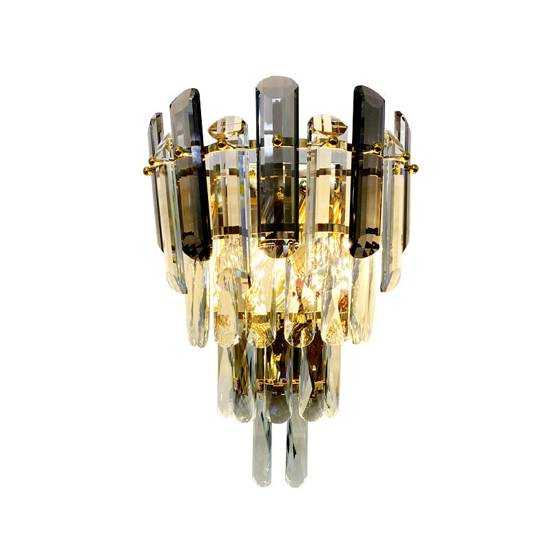 Gray Crystal Wall Sconce in Modern Luxury Style Electroplate Iron Stagger Wall Lamp for Bedroom