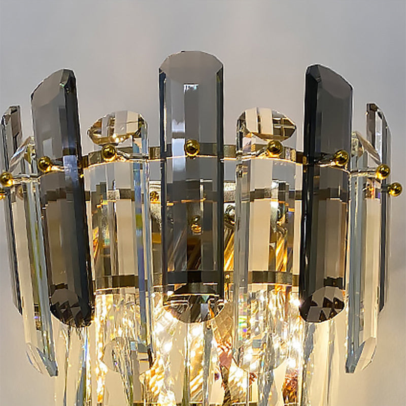 Gray Crystal Wall Sconce in Modern Luxury Style Electroplate Iron Stagger Wall Lamp for Bedroom