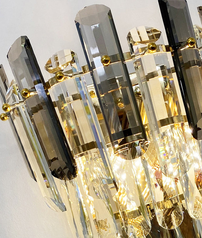 Gray Crystal Wall Sconce in Modern Luxury Style Electroplate Iron Stagger Wall Lamp for Bedroom