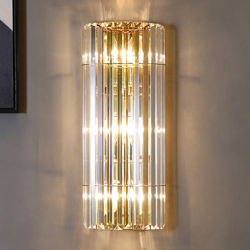 Diconce de pared de oro de acero inoxidable en una lámpara de pared cilíndrica de cristal de estilo romántico moderno para dormitorio