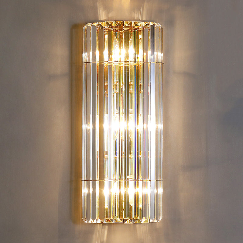 Diconce de pared de oro de acero inoxidable en una lámpara de pared cilíndrica de cristal de estilo romántico moderno para dormitorio