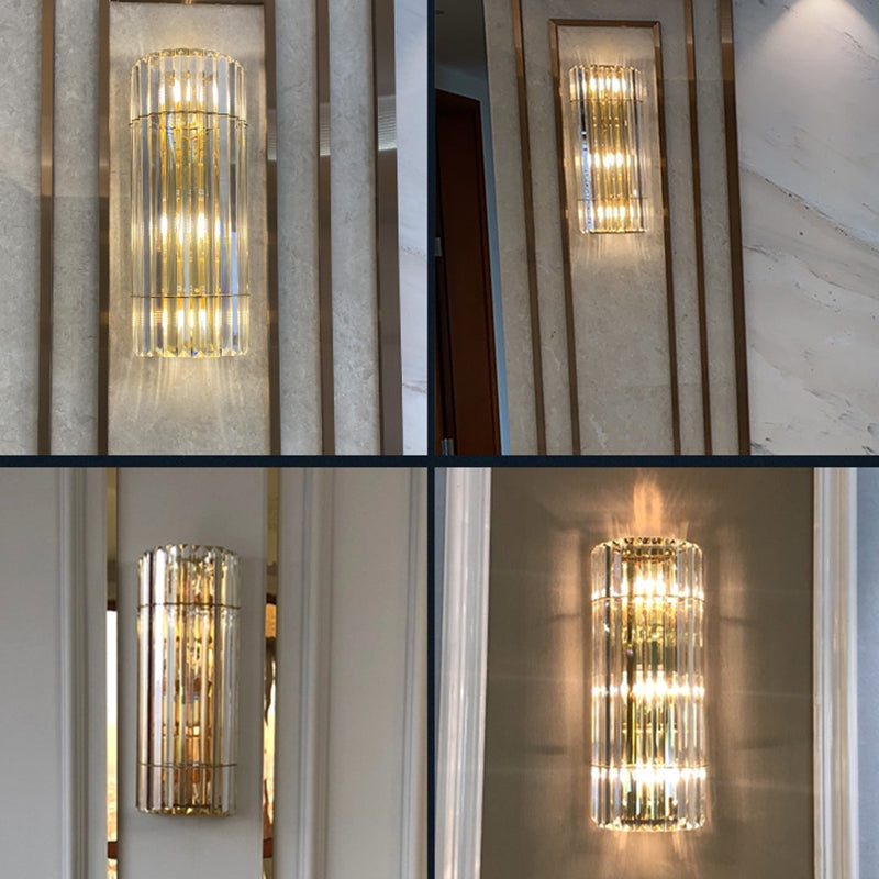 Diconce de pared de oro de acero inoxidable en una lámpara de pared cilíndrica de cristal de estilo romántico moderno para dormitorio