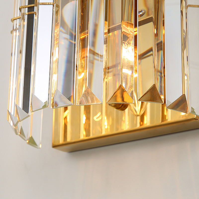 Diconce de pared de oro de acero inoxidable en una lámpara de pared cilíndrica de cristal de estilo romántico moderno para dormitorio