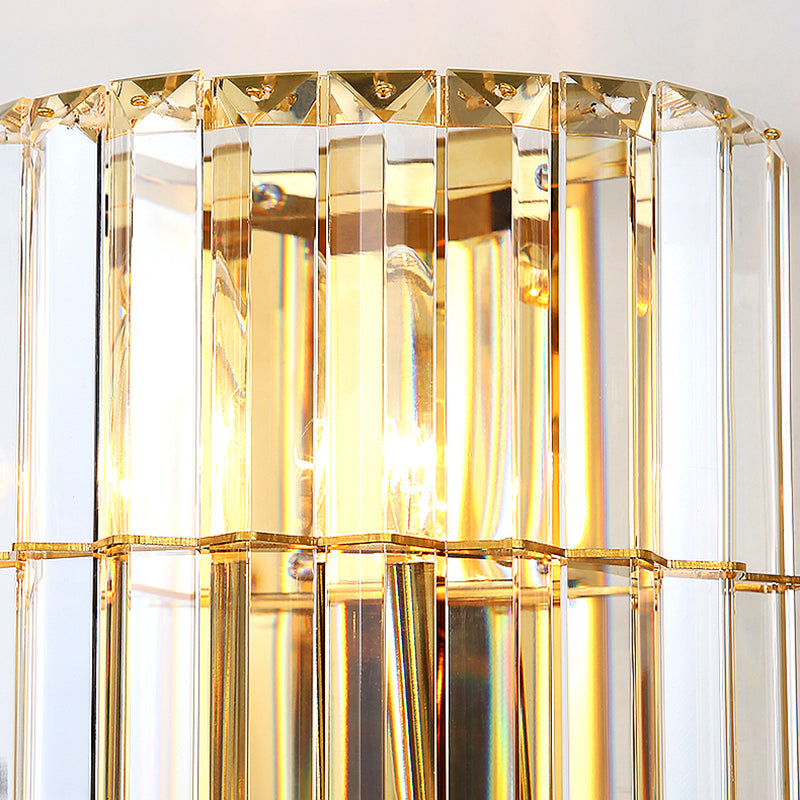Diconce de pared de oro de acero inoxidable en una lámpara de pared cilíndrica de cristal de estilo romántico moderno para dormitorio