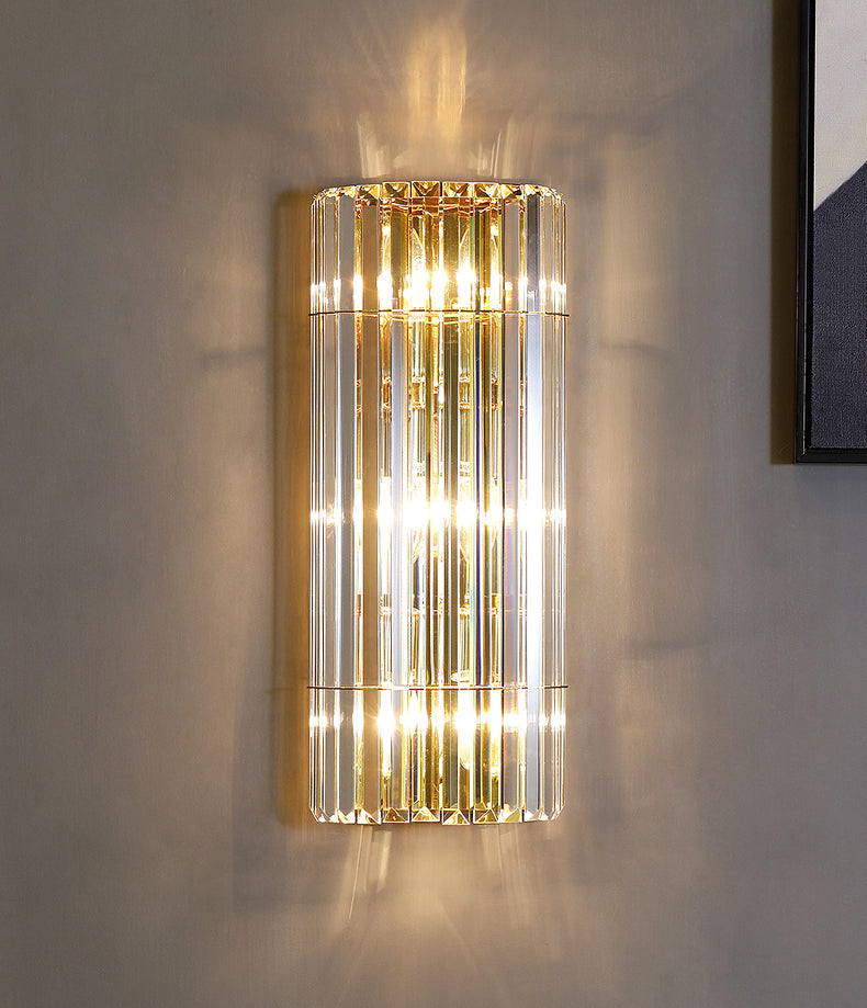 Diconce de pared de oro de acero inoxidable en una lámpara de pared cilíndrica de cristal de estilo romántico moderno para dormitorio