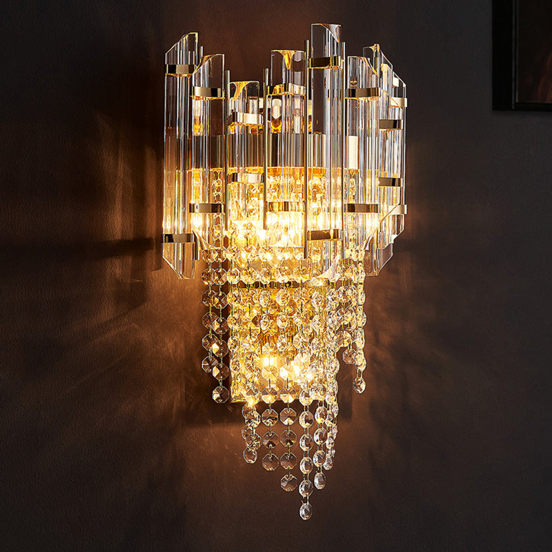Lampada da parete in oro in acciaio al carbonio in moderna luce murale geometrica cristallina in stile di lusso per spazi interni