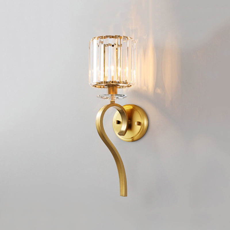 Crystal Cylindrical Wall Lamp in Modern Luxury Style Copper Single Wall Light for Interior Spaces