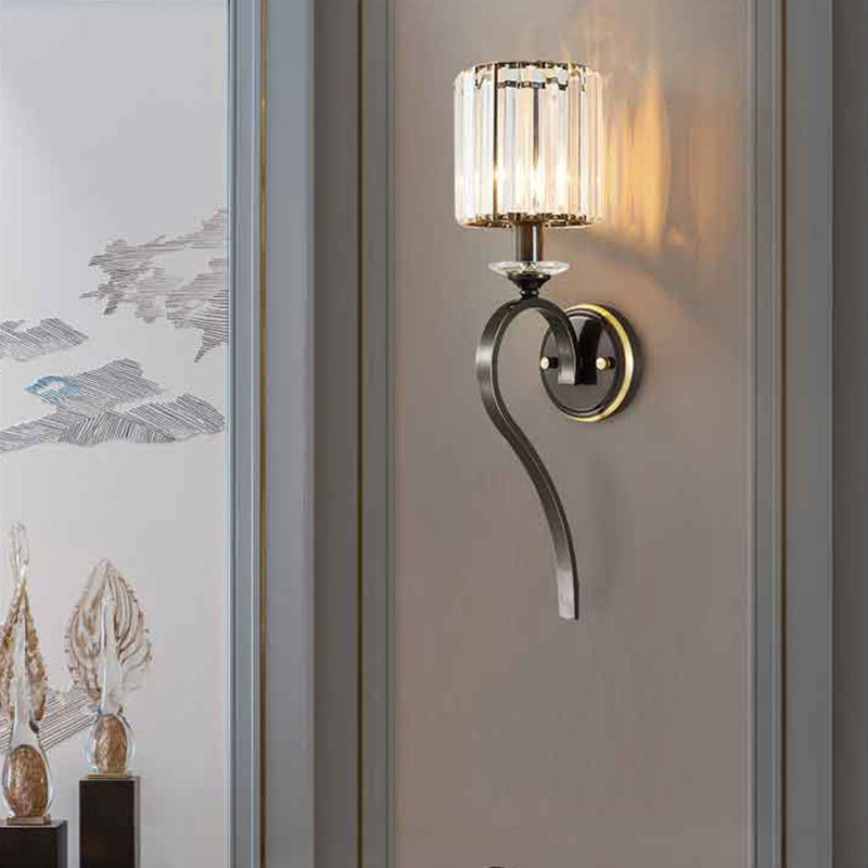 Crystal Cylindrical Wall Lamp in Modern Luxury Style Copper Single Wall Light for Interior Spaces