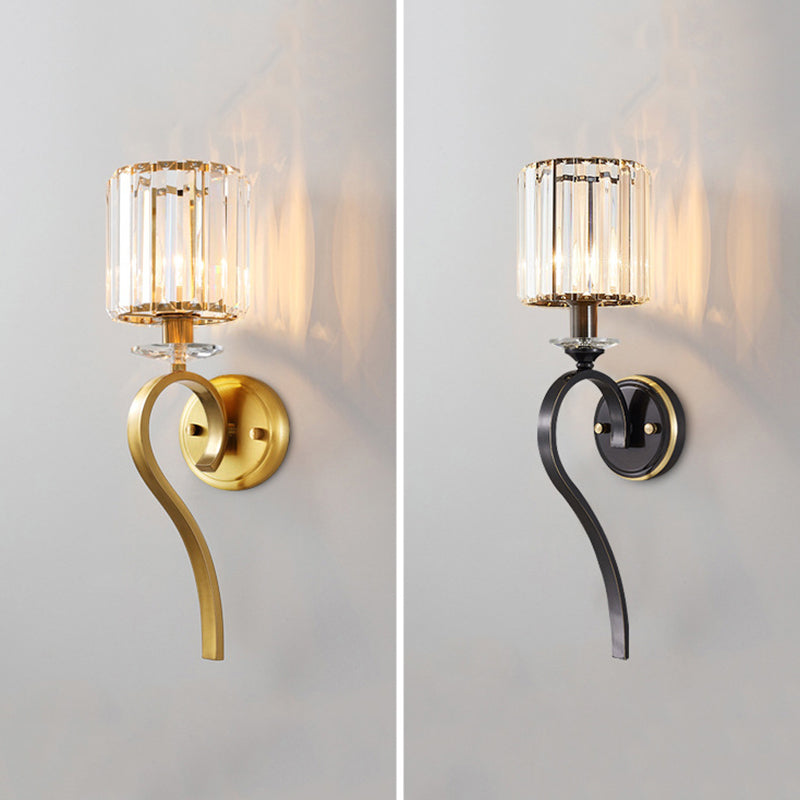 Crystal Cylindrical Wall Lamp in Modern Luxury Style Copper Single Wall Light for Interior Spaces