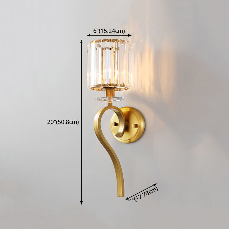 Crystal Cylindrical Wall Lamp in Modern Luxury Style Copper Single Wall Light for Interior Spaces