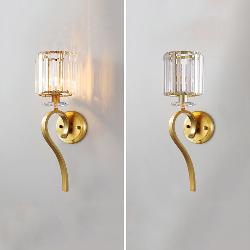 Crystal Cylindrical Wall Lamp in Modern Luxury Style Copper Single Wall Light for Interior Spaces
