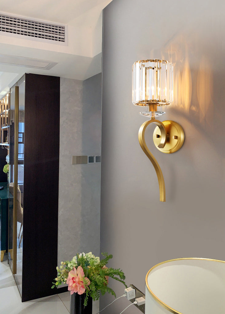 Crystal Cylindrical Wall Lamp in Modern Luxury Style Copper Single Wall Light for Interior Spaces
