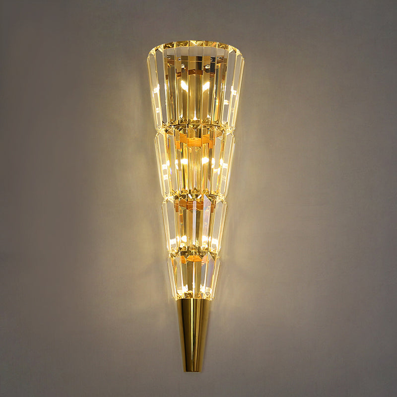 Applexion murale en or cristal dans la lampe murale à cône en acier inoxydable de style de luxe moderne pour chambre à coucher