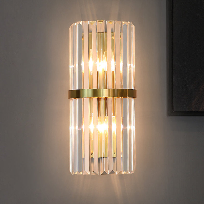 Moderno romantico a parete interno luce in acciaio inossidabile lampada a parete cilindrica con tonalità di cristallo