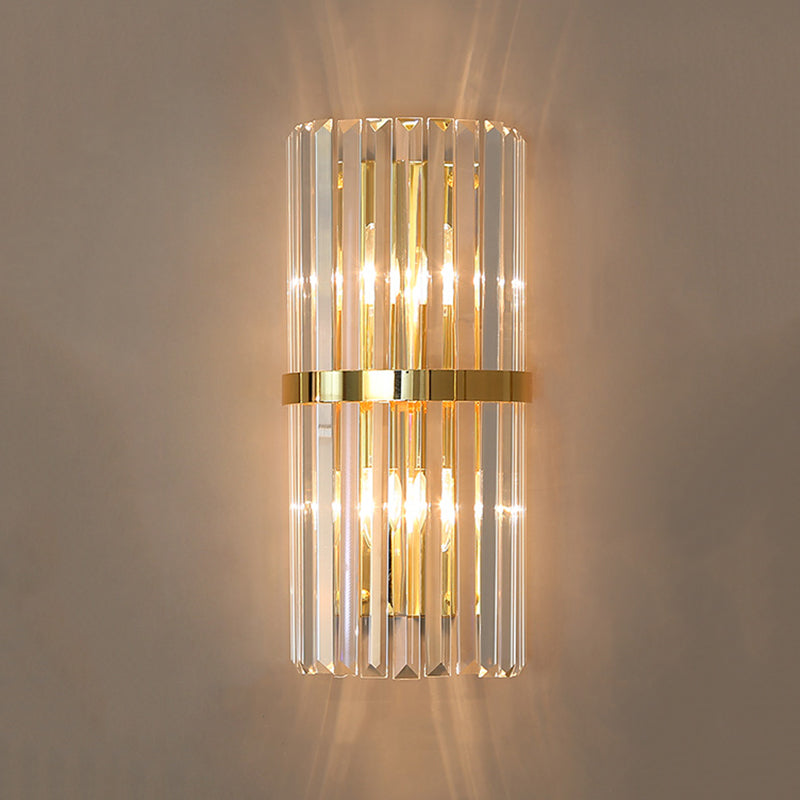 Moderno romantico a parete interno luce in acciaio inossidabile lampada a parete cilindrica con tonalità di cristallo