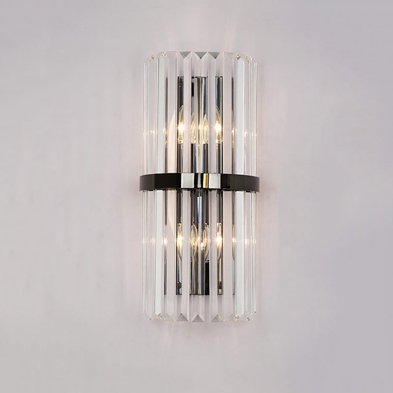 Moderno romantico a parete interno luce in acciaio inossidabile lampada a parete cilindrica con tonalità di cristallo