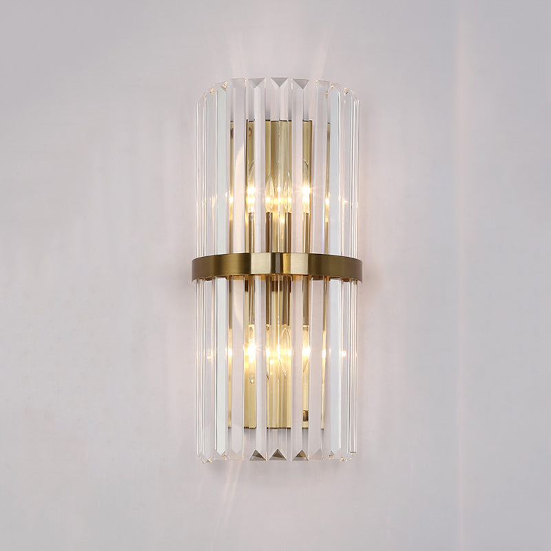 Moderno romantico a parete interno luce in acciaio inossidabile lampada a parete cilindrica con tonalità di cristallo