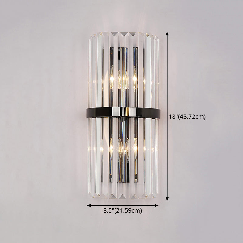 Moderno romantico a parete interno luce in acciaio inossidabile lampada a parete cilindrica con tonalità di cristallo