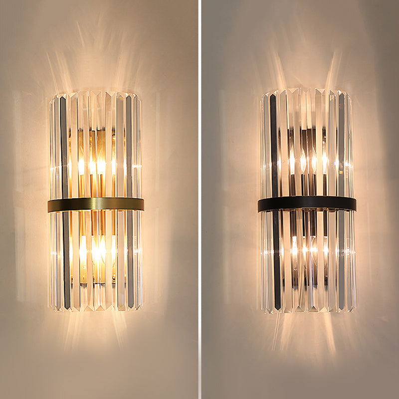 Moderno romantico a parete interno luce in acciaio inossidabile lampada a parete cilindrica con tonalità di cristallo