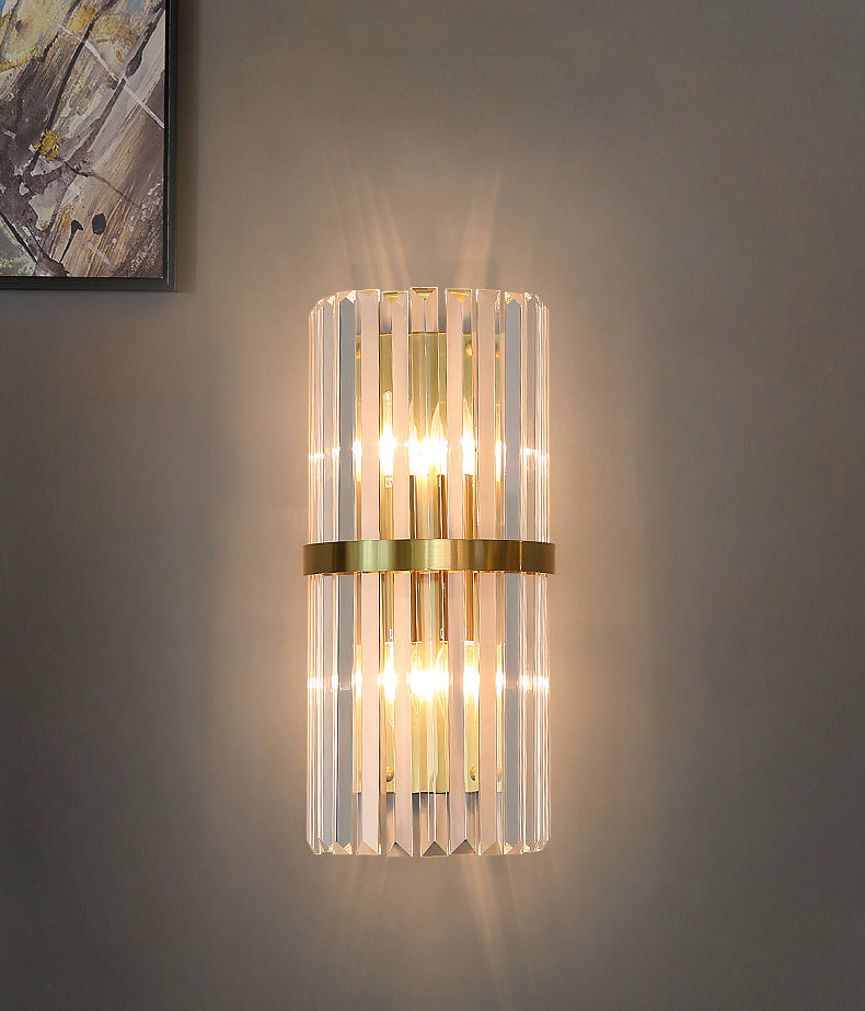 Moderno romantico a parete interno luce in acciaio inossidabile lampada a parete cilindrica con tonalità di cristallo